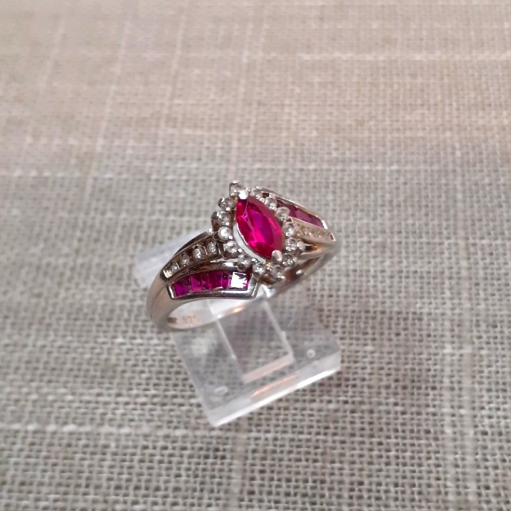 Sterling Silver Pink Sapphire Diamond Ring Size 8